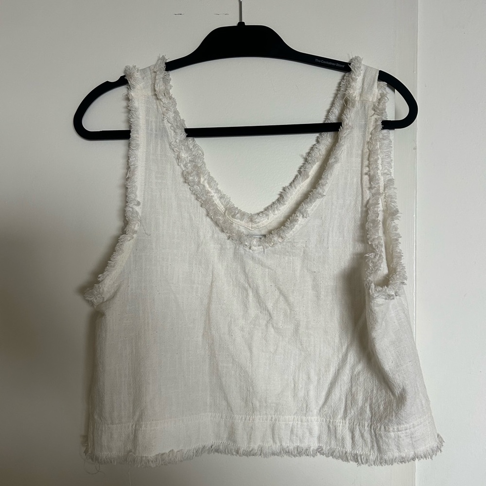 Urban Outfitters Cream Frayed Tank Top